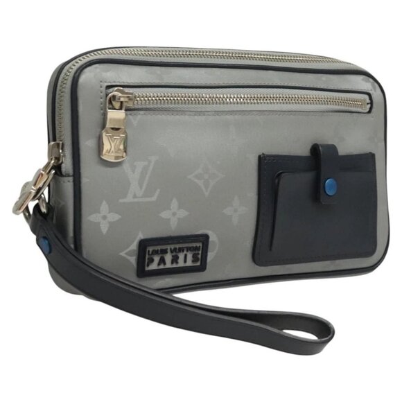 LOUIS VUITTON Monogram Satellite Alpha Clutch Bag Silver - Picture 1 of 16